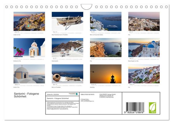 Produktbild: Santorini - Fotogene Sch&ouml;nheit (Wandkalender 2026 DIN A4 quer), CALVENDO Monatskalender