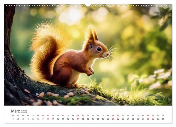 Produktbild: Das geheime Leben der Eichh&ouml;rnchen - Ein Jahr zwischen Baumwipfeln und Nussverstecken (hochwertiger Premium Wandkalender 2026 DIN A2 quer), Kunstdruck in Hochglanz