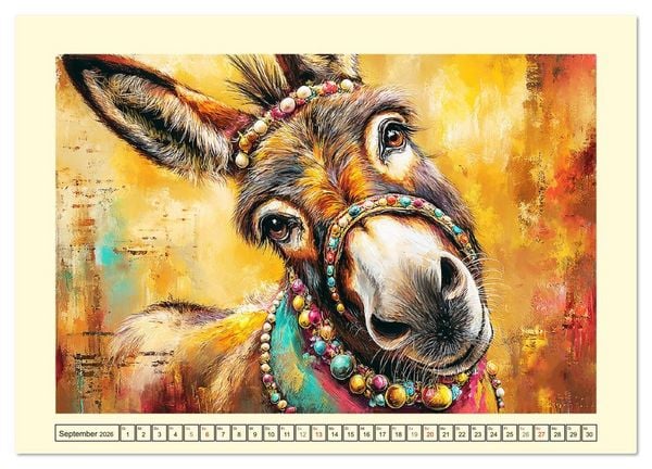 Produktbild: Charmante Langohren. Bezaubernde Eselportr&auml;ts in &Ouml;loptik (Wandkalender 2026 DIN A2 quer), CALVENDO Monatskalender