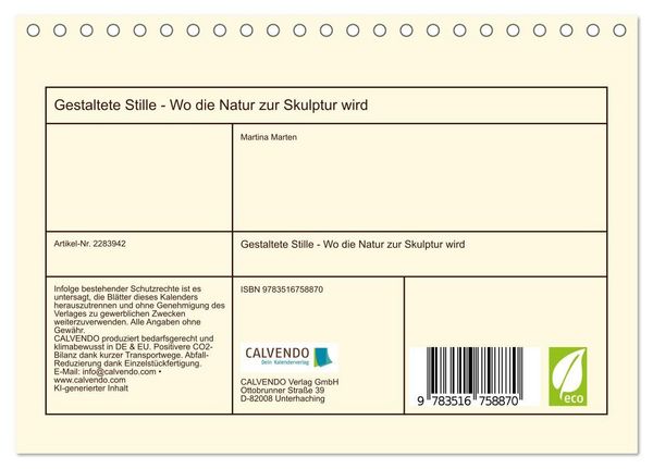 Produktbild: Gestaltete Stille - Wo die Natur zur Skulptur wird (Tischkalender 2027 DIN A5 quer), CALVENDO Monatskalender