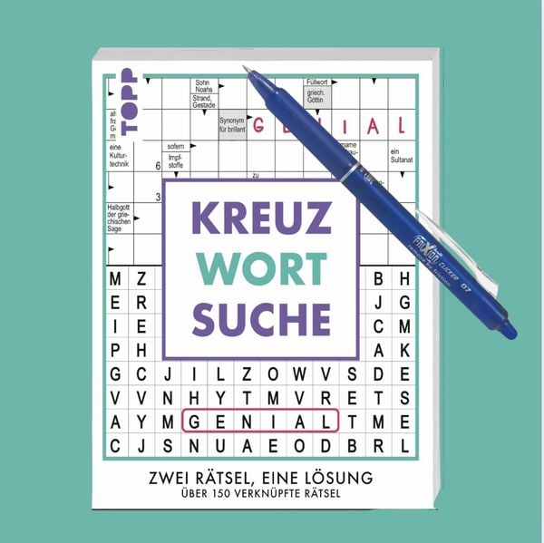 Produktbild: Kreuzwortsuche &ndash; 160 verkn&uuml;pfte R&auml;tsel: Zwei R&auml;tsel, eine Antwort. Mit original PILOT Stift!