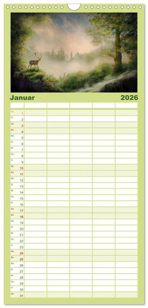Produktbild: Familienplaner 2026 - Geheimnisse des alten Waldes mit 5 Spalten (Wandkalender, 21 x 45 cm) CALVENDO