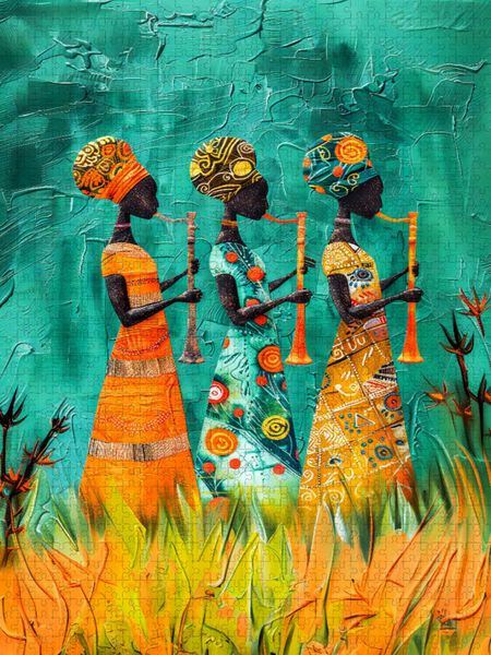 Produktbild: CALVENDO Puzzle Farbenfrohe afrikanische Damen spielen Musik | 2000 Teile Lege-Gr&ouml;&szlig;e 90x67cm Foto-Puzzle f&uuml;r gl&uuml;ckliche Stunden