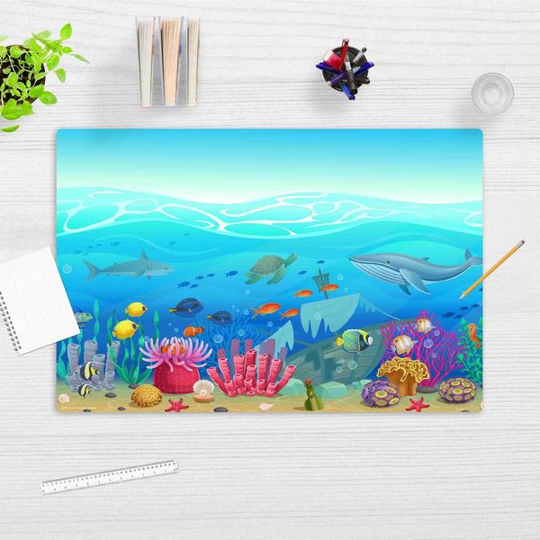 Produktbild: Cover-your-desk Schreibtischunterlage f&uuml;r Kinder Illustrierte Unterwasserwelt f&uuml;r Kinder, aus hochwertigem Vinyl , 60 x 40 cm