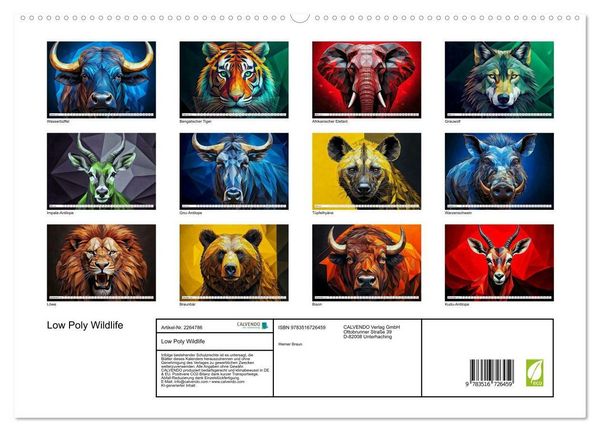 Produktbild: Low Poly Wildlife (hochwertiger Premium Wandkalender 2026 DIN A2 quer), Kunstdruck in Hochglanz