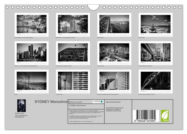 Produktbild: SYDNEY Monochrom (Wandkalender 2026 DIN A4 quer), CALVENDO Monatskalender