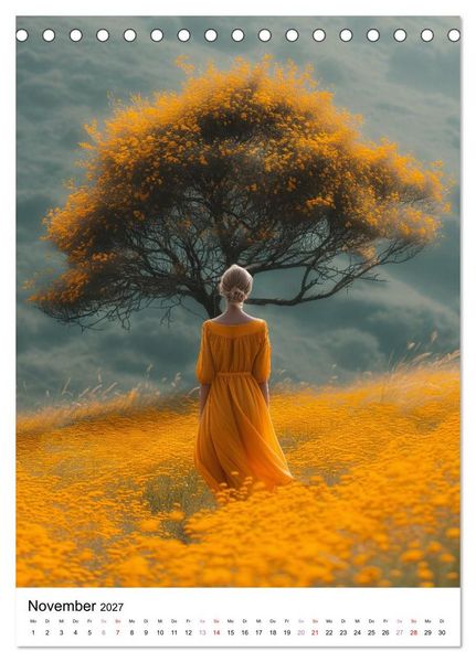 Produktbild: Zwischen Bl&uuml;ten und Tr&auml;umen - 12 kunstvolle Frauenportraits (Tischkalender 2027 DIN A5 hoch), CALVENDO Monatskalender