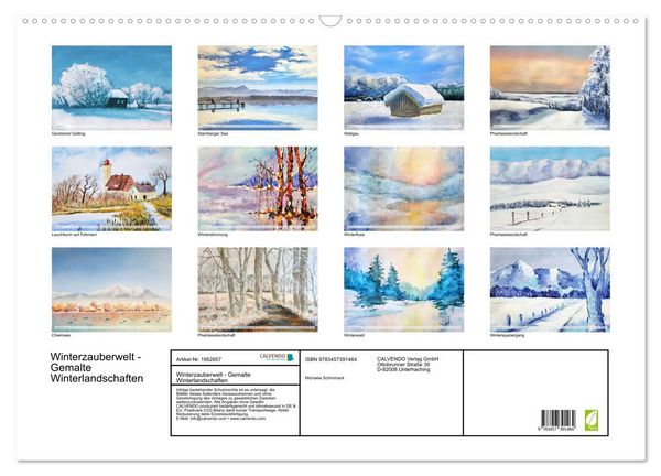 Produktbild: Winterzauberwelt - Gemalte Winterlandschaften (Wandkalender 2026 DIN A2 quer), CALVENDO Monatskalender
