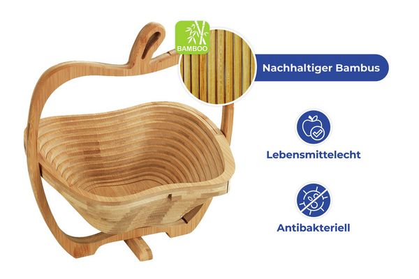 Produktbild: Mod. Bambus Obstkorb faltbar, lebensmittelecht und antibakteriell