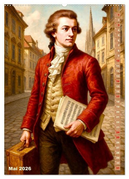 Produktbild: Wolfgang Amadeus Mozart. Sein Leben, seine Werke (Wandkalender 2026 DIN A2 hoch), CALVENDO Monatskalender