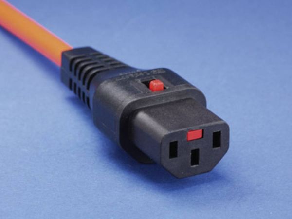 Produktbild: Kash Kaltger&auml;te-Anschlusskabel Kaltger&auml;te-Buchse C13 - Schutzkontakt-Winkelstecker Schwarz, Orange 2.00 m 1 St.