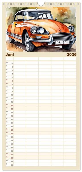 Produktbild: Familienplaner 2026 - Oldtimer - Kultmodelle aus den 1960er Jahren mit 5 Spalten (Wandkalender, 21 x 45 cm) CALVENDO