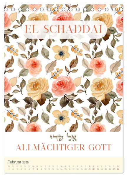 Produktbild: Hebr&auml;ische Namen Gottes aus der Torah (Tischkalender 2026 DIN A5 hoch), CALVENDO Monatskalender