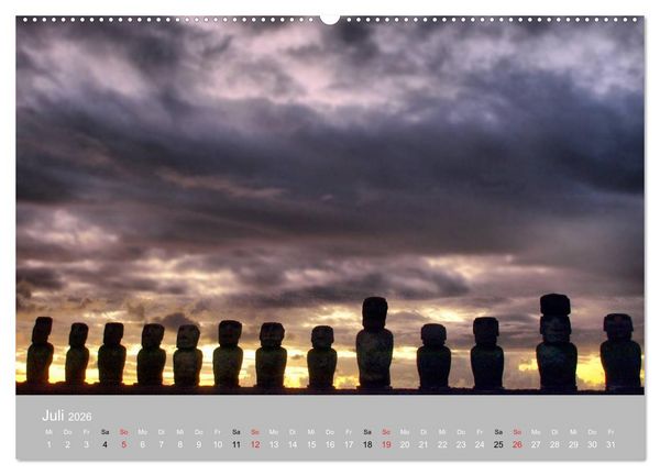 Produktbild: MOAI - steinerne W&auml;chter der Osterinsel (hochwertiger Premium Wandkalender 2026 DIN A2 quer), Kunstdruck in Hochglanz