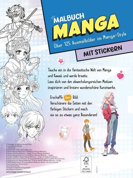 Produktbild: Extra dickes Manga-Malbuch mit Stickern zum Kreativsein und Entspannen f&uuml;r alle Manga-Fans!