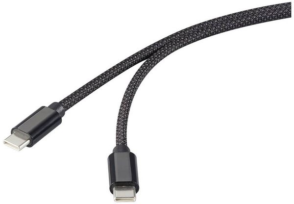 Produktbild: Renkforce USB-Kabel USB 2.0 USB-C&reg; Stecker, USB-C&reg; Stecker 1.00 m Schwarz mit magnetischer Aufwicklung, Stoff-Ummantelung RF-6437920