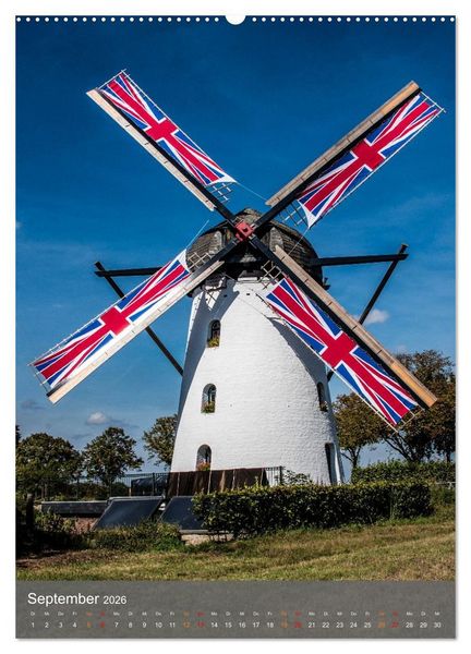 Produktbild: Windm&uuml;hlen mit Fl&uuml;gel am Niederrhein (Wandkalender 2026 DIN A2 hoch), CALVENDO Monatskalender