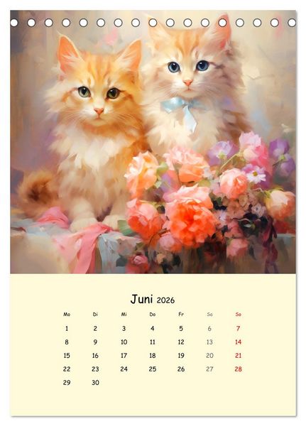 Produktbild: Liebliche Katzen. Anmut und W&uuml;rde mit Blumen (Tischkalender 2026 DIN A5 hoch), CALVENDO Monatskalender