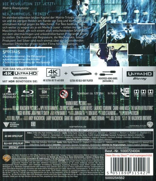 Produktbild: Matrix Revolutions (4K Ultra HD) (+ Blu-ray 2D) (+ Bonus-Blu-ray)