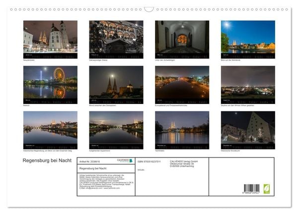 Produktbild: Regensburg bei Nacht (Wandkalender 2026 DIN A2 quer), CALVENDO Monatskalender