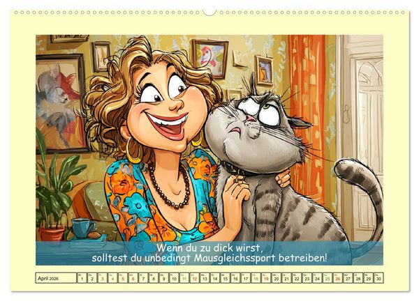 Produktbild: Katzen und Frauen. Lustige Cartoons vom t&auml;glichen Chaos (hochwertiger Premium Wandkalender 2026 DIN A2 quer), Kunstdruck in Hochglanz