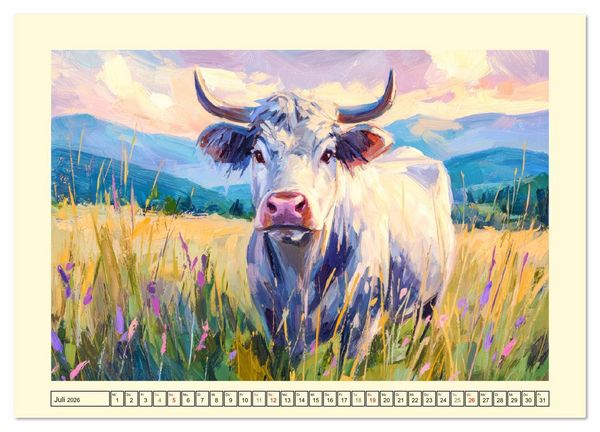 Produktbild: Almseelen im Licht der Berge. Charmante K&uuml;he in kunstvoller &Ouml;loptik (Wandkalender 2026 DIN A4 quer), CALVENDO Monatskalender