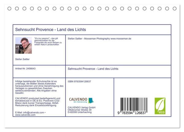 Produktbild: Sehnsucht Provence - Land des Lichts (Tischkalender 2027 DIN A5 quer), CALVENDO Monatskalender