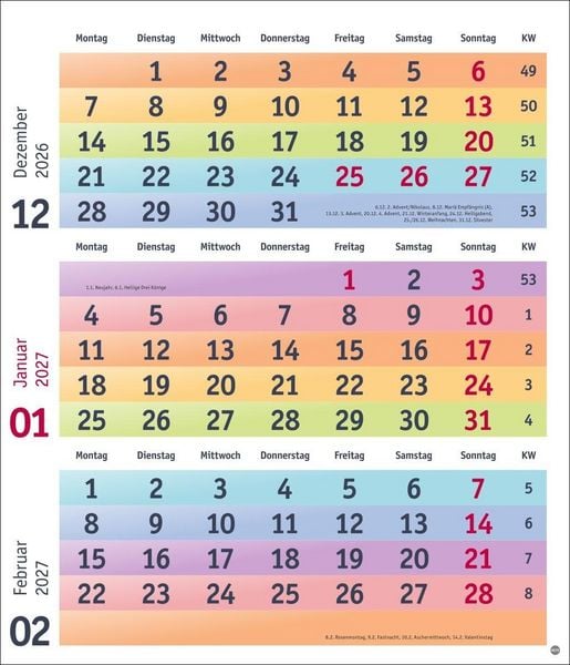 Produktbild: Bunte Wochen 3-Monatsplaner 2027
