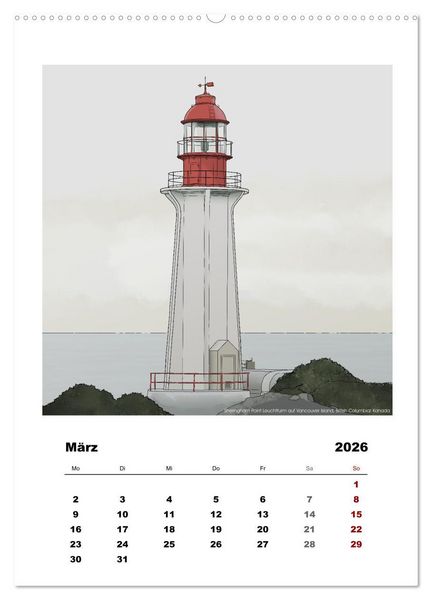 Produktbild: Leuchtt&uuml;rme der Welt - illustriert (Wandkalender 2026 DIN A2 hoch), CALVENDO Monatskalender