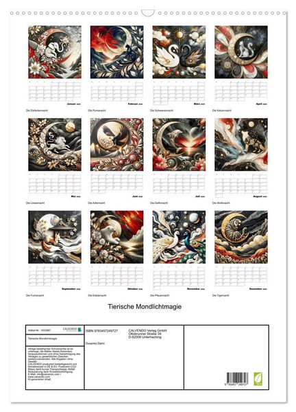 Produktbild: Tierische Mondlichtmagie (Wandkalender 2026 DIN A2 hoch), CALVENDO Monatskalender