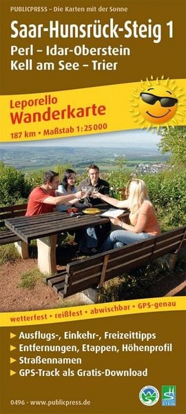 Produktbild: Wanderkarte Saar-Hunsr&uuml;ck-Steig 1, Perl - Idar-Oberstein, Kell am See - Trier 1:25 000