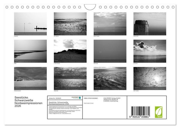 Produktbild: Seest&uuml;cke. Schwarzwei&szlig;e Nordseeimpressionen 2026 (Wandkalender 2026 DIN A4 quer), CALVENDO Monatskalender