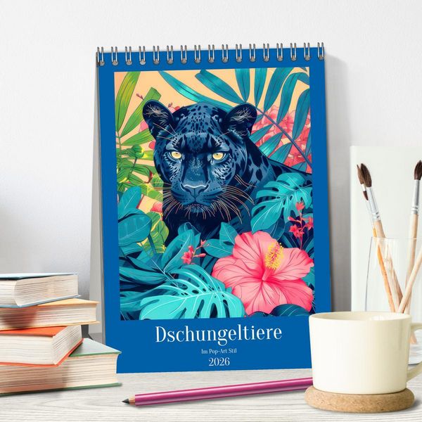 Produktbild: Dschungeltiere im Pop-Art Stil (Tischkalender 2026 DIN A5 hoch), CALVENDO Monatskalender