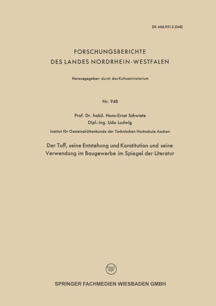 Produktbild: Der Tuff, seine Entstehung und Konstitution und seine Verwendung im Baugewerbe im Spiegel der Literatur