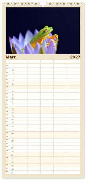 Produktbild: Familienplaner 2027 - Fr&ouml;sche - Die wundersch&ouml;ne Welt der bunten H&uuml;pfer. mit 5 Spalten (Wandkalender, 21 x 45 cm) CALVENDO