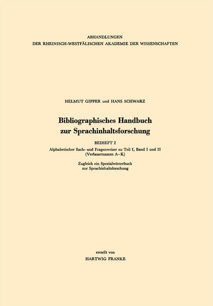 Produktbild: Bibliographisches Handbuch zur Sprachinhaltsforschung