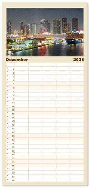 Produktbild: Familienplaner 2026 - Sehnsuchtsh&auml;fen in der Nacht mit 5 Spalten (Wandkalender, 21 x 45 cm) CALVENDO