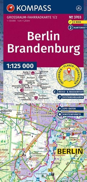 Produktbild: KOMPASS Gro&szlig;raum Fahrradkarte 3703 Berlin-Brandenburg, mit Knotenpunkten 1:125.000