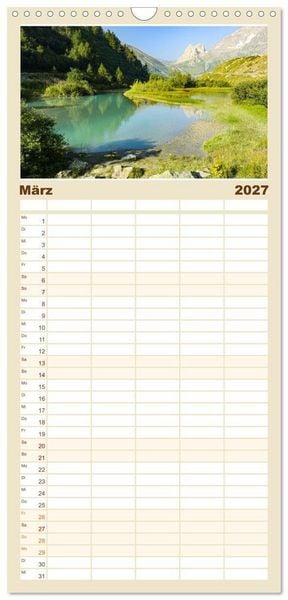 Produktbild: Familienplaner 2027 - TMB - Mont Blanc mit 5 Spalten (Wandkalender, 21 x 45 cm) CALVENDO