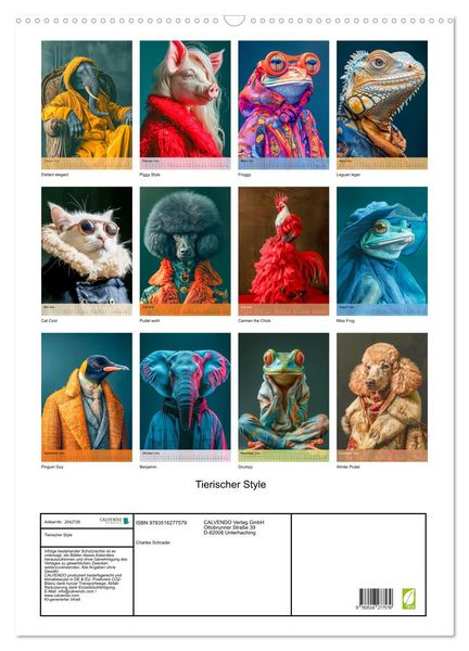 Produktbild: Tierischer Style (Wandkalender 2026 DIN A2 hoch), CALVENDO Monatskalender