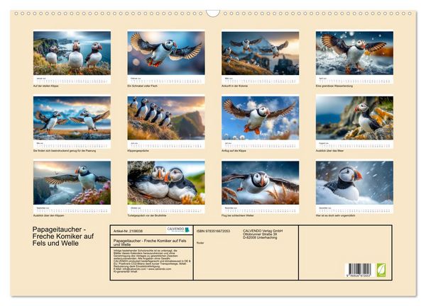 Produktbild: Papageitaucher - Freche Komiker auf Fels und Welle (Wandkalender 2026 DIN A2 quer), CALVENDO Monatskalender