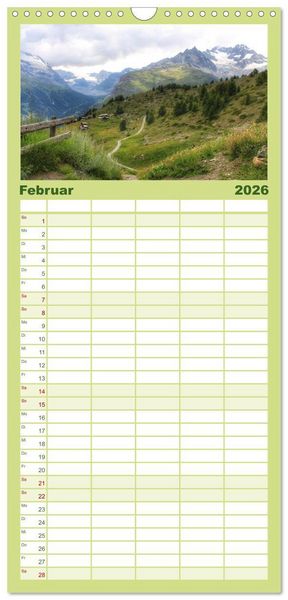Produktbild: Familienplaner 2026 - Zauber der Berglandschaft mit 5 Spalten (Wandkalender, 21 x 45 cm) CALVENDO