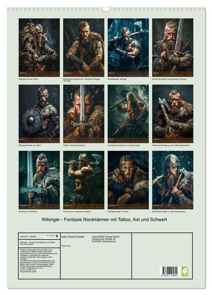 Produktbild: Wikinger - Fantasie Nordm&auml;nner mit Tattoo, Axt und Schwert (Wandkalender 2026 DIN A2 hoch), CALVENDO Monatskalender