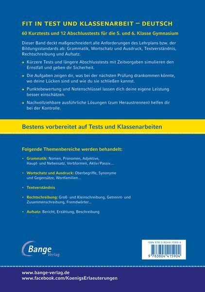 Produktbild: Fit in Test und Klassenarbeit &ndash; Deutsch 5./6. Klasse Gymnasium
