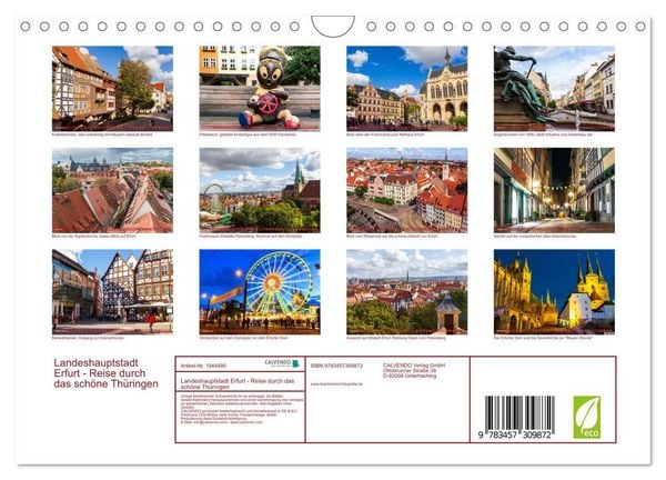 Produktbild: Landeshauptstadt Erfurt - Reise durch das sch&ouml;ne Th&uuml;ringen (Wandkalender 2026 DIN A4 quer), CALVENDO Monatskalender