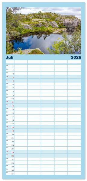 Produktbild: Familienplaner 2026 - Fjorde & Felsen &ndash; Norwegens wilde Seele mit 5 Spalten (Wandkalender, 21 x 45 cm) CALVENDO