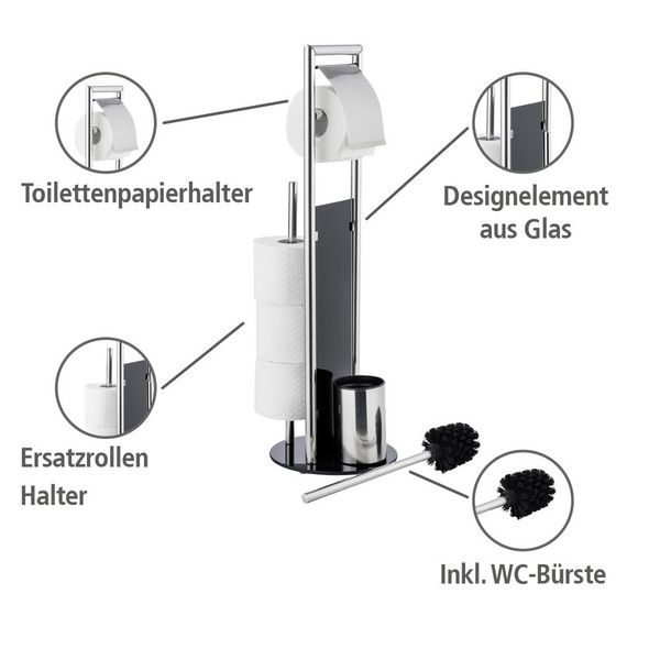 Produktbild: Stand WC-Garnitur Mod. Ravina Edelstahl gl&auml;nzend, mit integriertem Ersatzrollenhalter