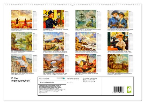 Produktbild: Fr&uuml;her Impressionismus (hochwertiger Premium Wandkalender 2026 DIN A2 quer), Kunstdruck in Hochglanz