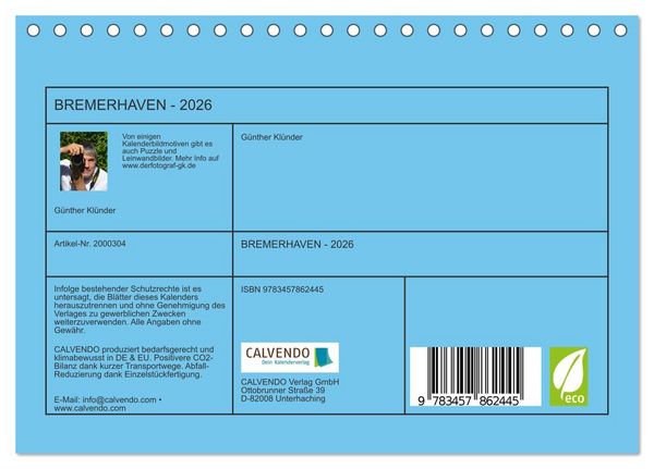 Produktbild: BREMERHAVEN - 2026 (Tischkalender 2026 DIN A5 quer), CALVENDO Monatskalender