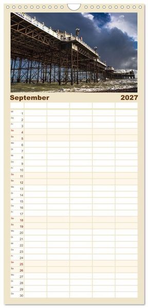 Produktbild: Familienplaner 2027 - Seebr&uuml;cken im Vereinigten K&ouml;nigreich mit 5 Spalten (Wandkalender, 21 x 45 cm) CALVENDO